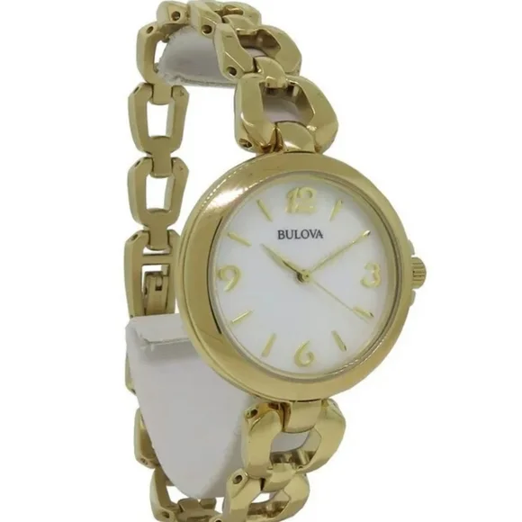 ***SOLD*** Bulova Mother of Pearl Dial Gold Tone Steel Ladies Watch - Picture 4 of 11